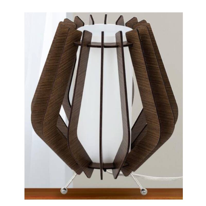 Темно-коричневая деревянная настольная лампа с абажуром
